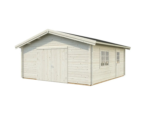 Holzgarage mit Doppeltür, Fenster und Seitentür
