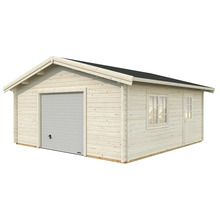 Garage en bois avec porte sectionnelle, fenêtre et porte
