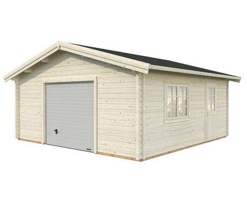 Garage en bois avec porte sectionnelle, fenêtre et porte