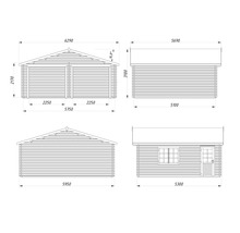 Technische Zeichnung eines Gerätehauses mit Maßangaben