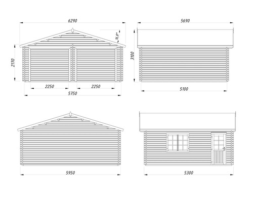 Technische Zeichnung eines Gerätehauses mit Maßangaben