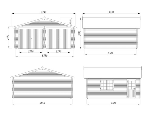 Technische Zeichnung einer Doppelgarage mit Maßen