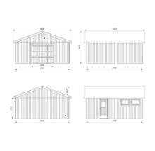 Dessin technique d'une remise de jardin avec dimensions