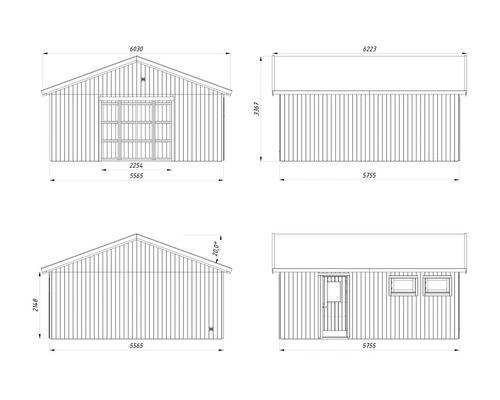 Dessin technique d'une remise de jardin avec dimensions