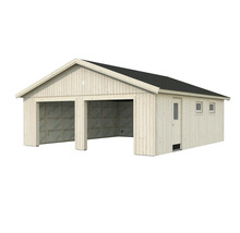 Garage double en bois avec porte et fenêtres