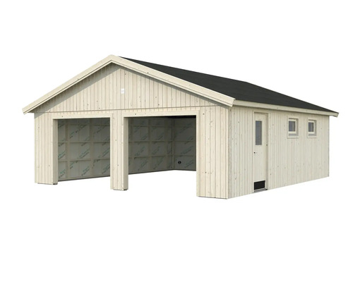 Garage double en bois avec porte et fenêtres