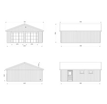 Dessin technique d'un garage double avec porte latérale et fenêtres