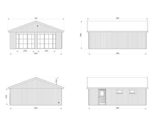 Dessin technique d'un garage double avec porte latérale et fenêtres