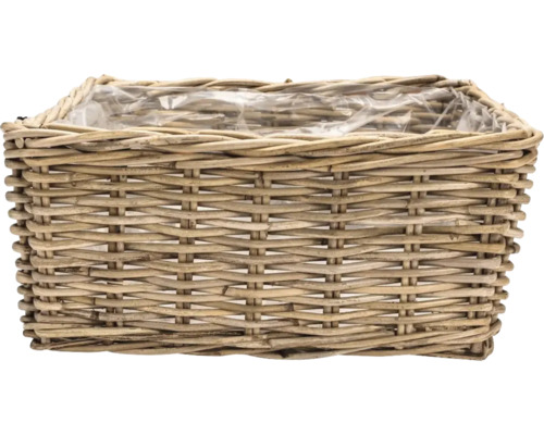 Rechteckiger Pflanzkorb aus Rattan mit Folie