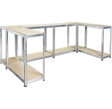 Eckregalsystem mit Metallrahmen und Regalböden