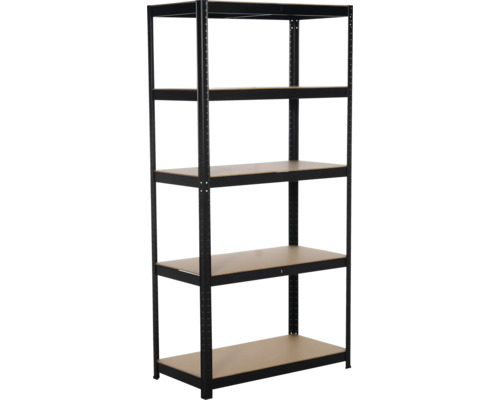 Schwarzes Steckregal mit vier Regalböden