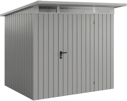 Grauen Geräteschuppen aus Metall mit Tür