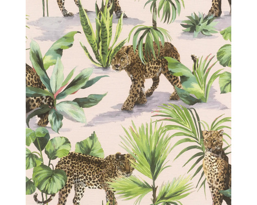 Papier peint avec motif de léopards et de plantes