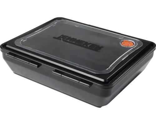 Schwarze Tacklebox mit transparentem Deckel