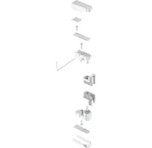 Schéma éclaté d'un jeu de ferrures avec vis et outil