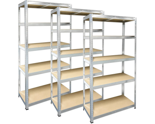 Drei Regale aus Metall mit Regalböden zur Aufbewahrung