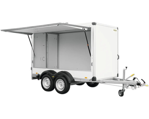 Weißer Kofferanhänger mit geöffneter Klappe