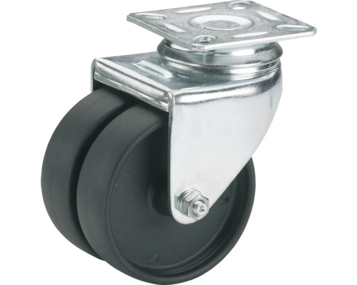 Roue pivotante avec deux roues et plaque de fixation