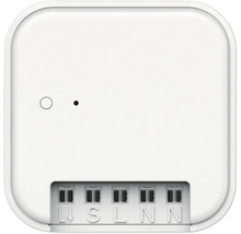 Weißer Smart Home Schalter mit Anschlüssen für Stromkabel