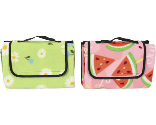 Deux couvertures de pique-nique pliées avec poignée et motifs différents