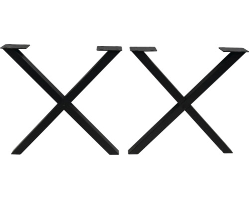 Zwei schwarze Tischbeine aus Metall in X-Form