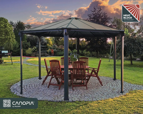 Pavillon avec table et chaises dans le jardin