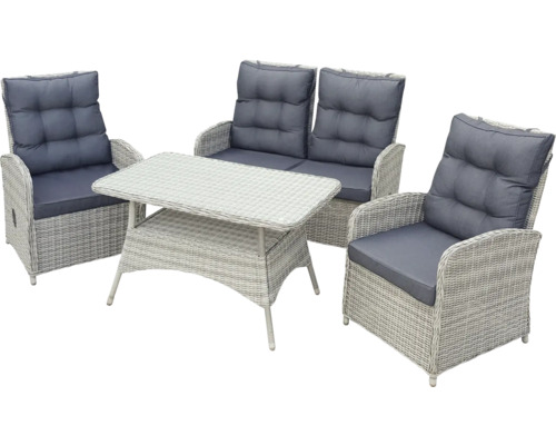 Ensemble de meubles de jardin avec table, canapé deux places et deux fauteuils en rotin