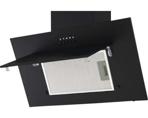 Hotte d'aspiration noire avec filtre à graisse ouvert