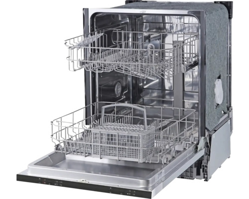 Lave-vaisselle ouvert avec paniers à couverts et paniers à vaisselle