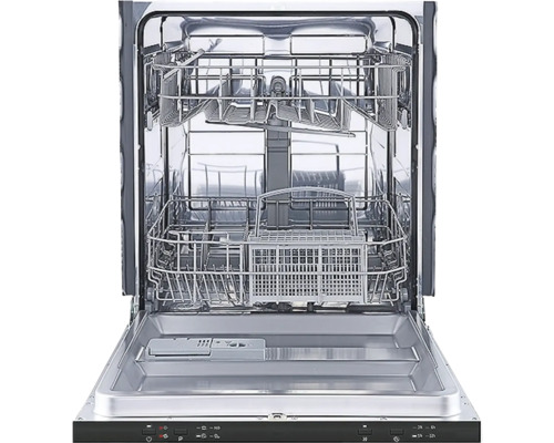 Geöffneter Geschirrspüler mit Innenraum aus Metall.