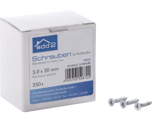 Paquet de vis pour griffes de profilé 3,0 x 20 millimètres, 250 pièces