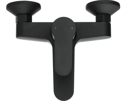 Schwarze Badarmatur mit zwei Griffen zur Wassermengenregulierung