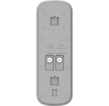 Face arrière d'un appareil électronique avec des marquages pour micro USB, réinitialisation et micro SD et deux vis cruciformes.