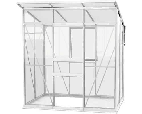 Gewächshaus mit Schiebetür und transparenten Scheiben