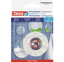 Tesa Powerbond Montageband für Fliesen und Metall, 1,5 Meter mal 19 Millimeter