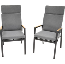 Deux chaises de jardin grises avec accoudoirs et haut dossier
