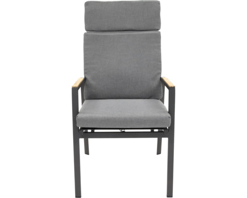 Chaise de jardin avec dossier haut et coussins gris
