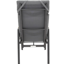 Vue arrière d'une chaise de jardin avec rembourrage et cadre en aluminium