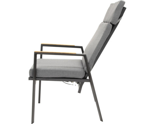 Chaise de jardin avec coussins gris et accoudoirs