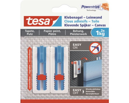 Tesa Klebenagel für Tapete und Putz, geeignet für Leinwände bis 1 Kilogramm, zwei Stück