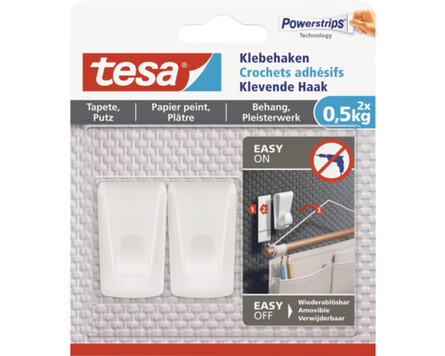 Tesa Klebehaken für Tapete und Putz, bis zu 0,5 kg Tragkraft