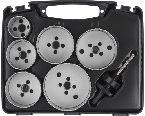 Jeu de scies cloches avec foret dans une mallette noire