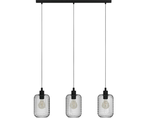 Suspension 3 ampoules hxl 110x74 cm noir Suspension avec trois abat-jour en grillage