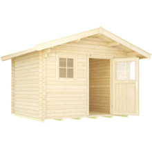 Holzgartenhaus mit Fenster und offener Tür