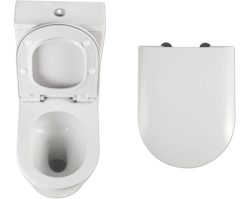 WC sur pied blanc avec abattant ouvert et fermé