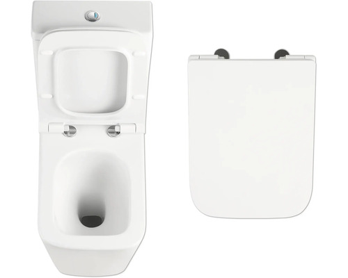 L'image montre des toilettes à fond creux et un couvercle de toilette.