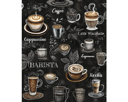 Illustration avec des tasses à café et des variétés de café sur un fond sombre
