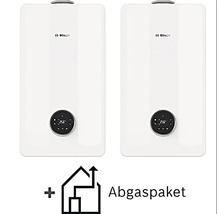 Deux chaudières de chauffage de Bosch avec kit d'évacuation des gaz brûlés