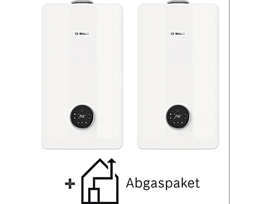 Deux chaudières de chauffage de Bosch avec kit d'évacuation des gaz brûlés