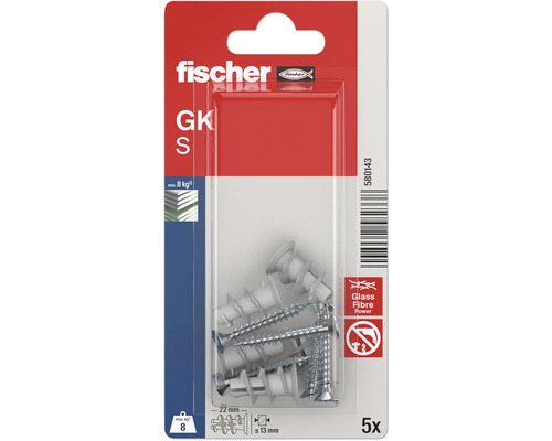 fischer GK S chevilles pour plaques de plâtre, lot de 5